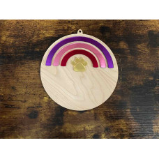 Wood Veneer Rainbow Paw Plaque